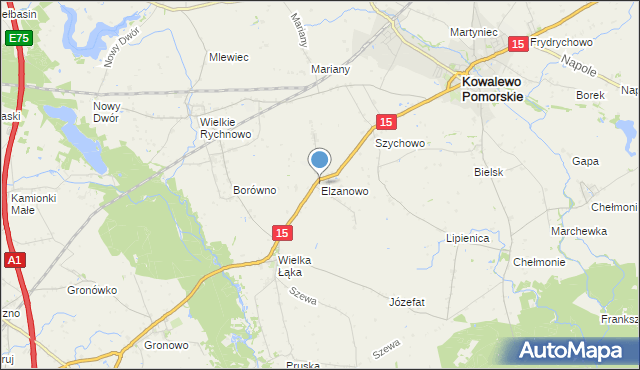 mapa Elzanowo, Elzanowo gmina Kowalewo Pomorskie na mapie Targeo